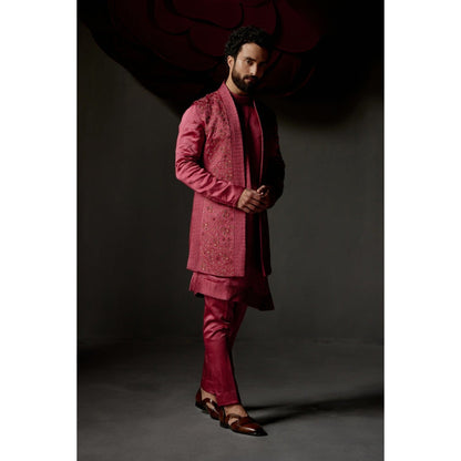 Jatin Malik Scarlet Shrug with Kurta & Trouser (Set of 3)