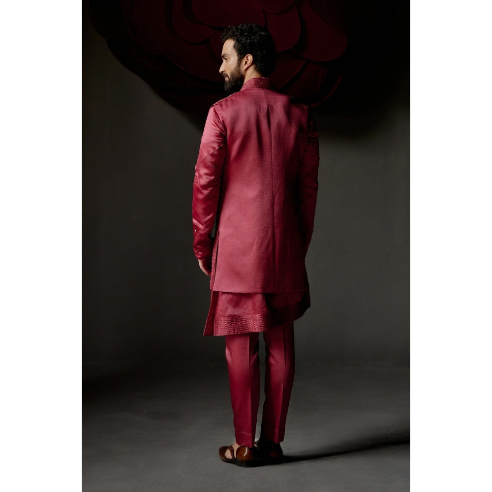 Jatin Malik Scarlet Shrug with Kurta & Trouser (Set of 3)