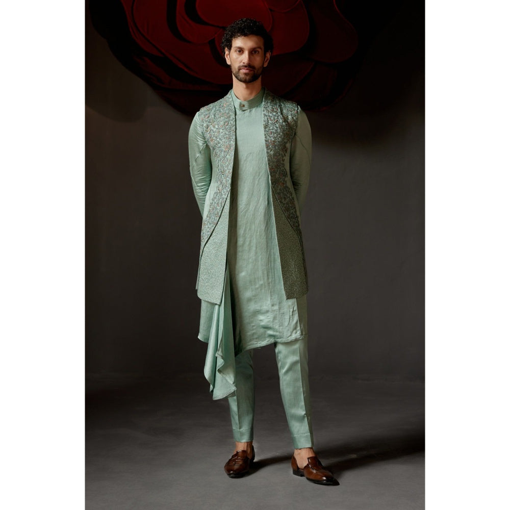 Jatin Malik Smokey Pallid Shrug with Kurta & Trouser (Set of 3)