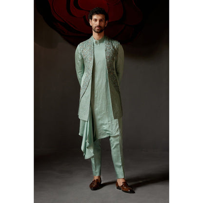 Jatin Malik Smokey Pallid Shrug with Kurta & Trouser (Set of 3)