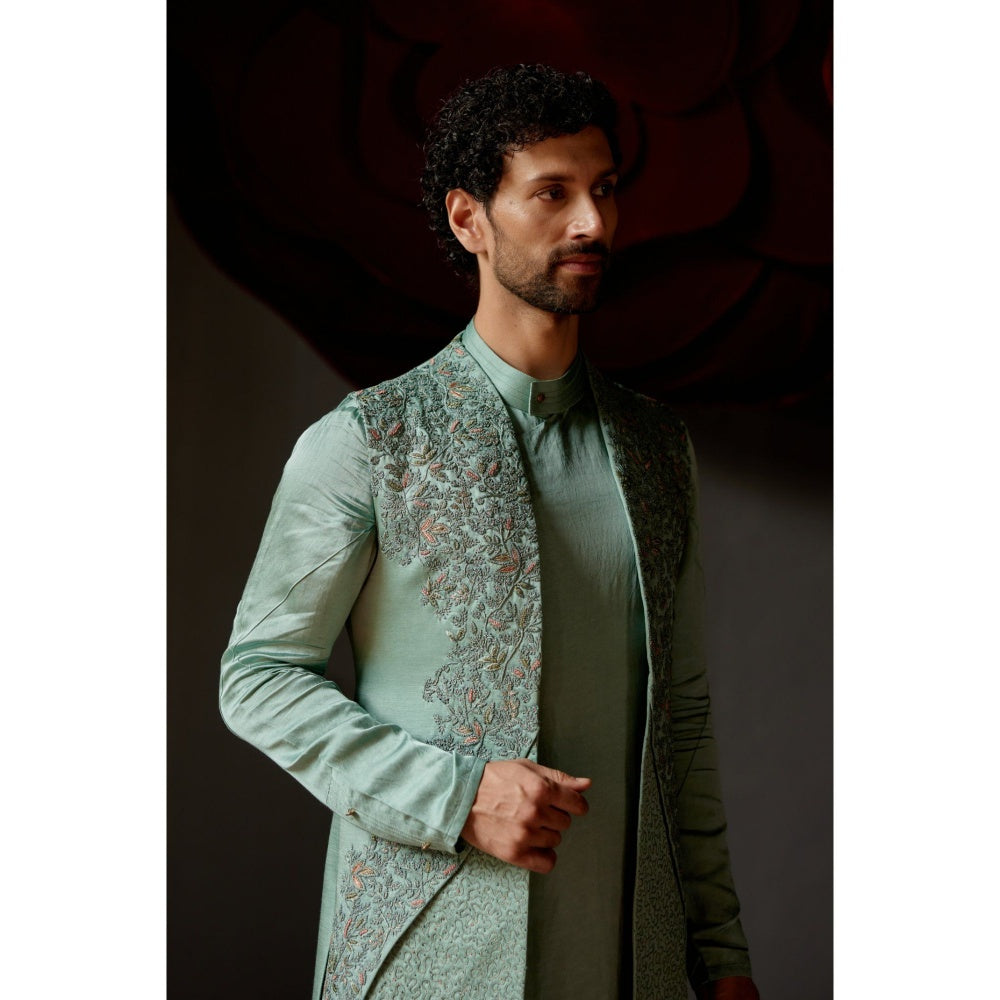 Jatin Malik Smokey Pallid Shrug with Kurta & Trouser (Set of 3)