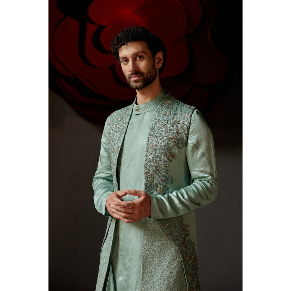 Jatin Malik Smokey Pallid Shrug with Kurta & Trouser (Set of 3)