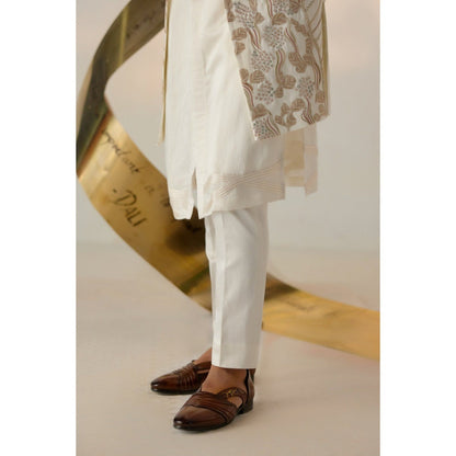 Jatin Malik Ivory & Gold Shrug with Kurta & Trouser (Set of 3)