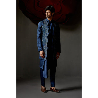 Jatin Malik Dusky Blue Shrug with Kurta & Trouser (Set of 3)