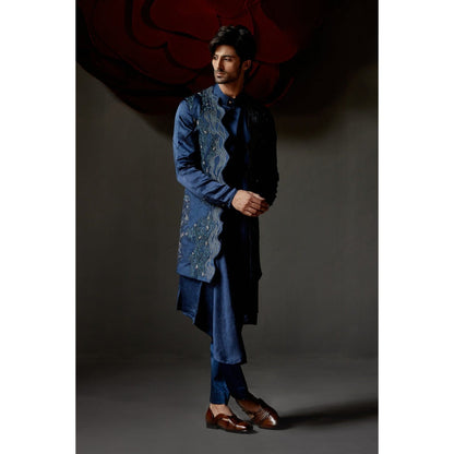 Jatin Malik Dusky Blue Shrug with Kurta & Trouser (Set of 3)