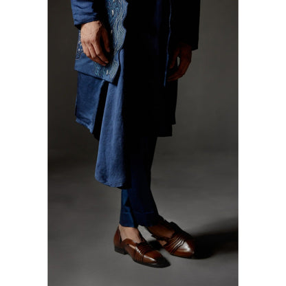 Jatin Malik Dusky Blue Shrug with Kurta & Trouser (Set of 3)