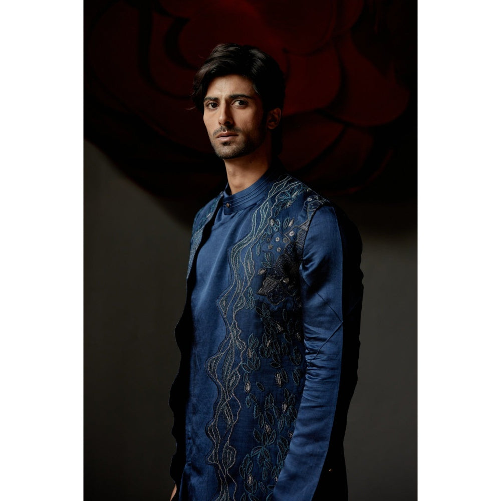 Jatin Malik Dusky Blue Shrug with Kurta & Trouser (Set of 3)