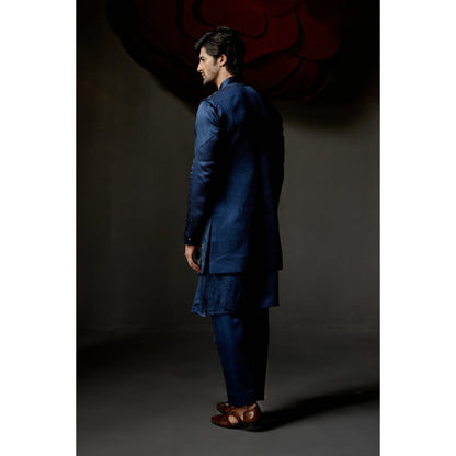 Jatin Malik Dusky Blue Shrug with Kurta & Trouser (Set of 3)