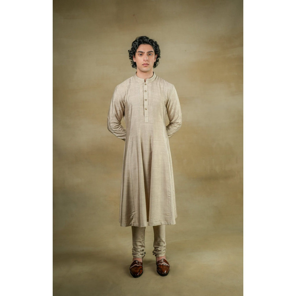 Jatin Malik Sand Grey Anarkali Kurta (Set of 2)