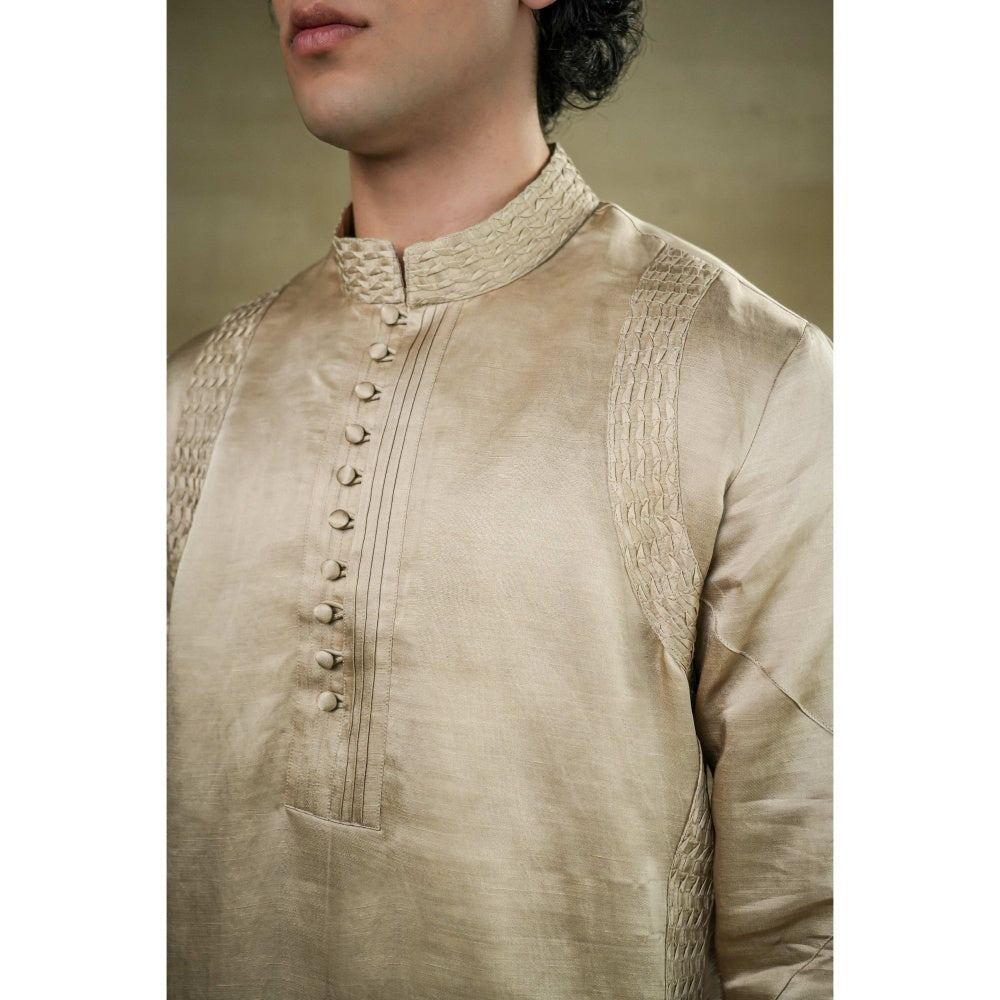 Jatin Malik Sand Beige Short Kurta (Set of 2)