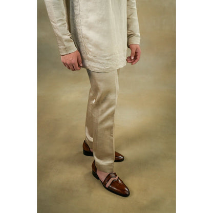 Jatin Malik Sand Beige Short Kurta (Set of 2)