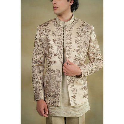 Jatin Malik Sand Beige Short Kurta (Set of 2)