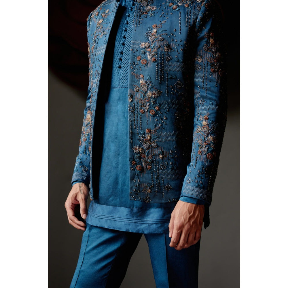 Jatin Malik New Teal Short Kurta (Set of 2)