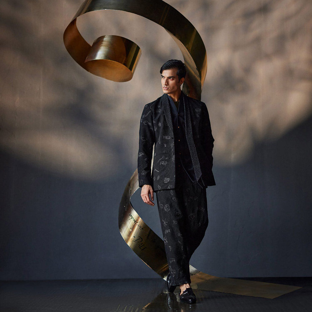 Jatin Malik Marine Tux Blazer with Shirt & Trouser (Set of 3)