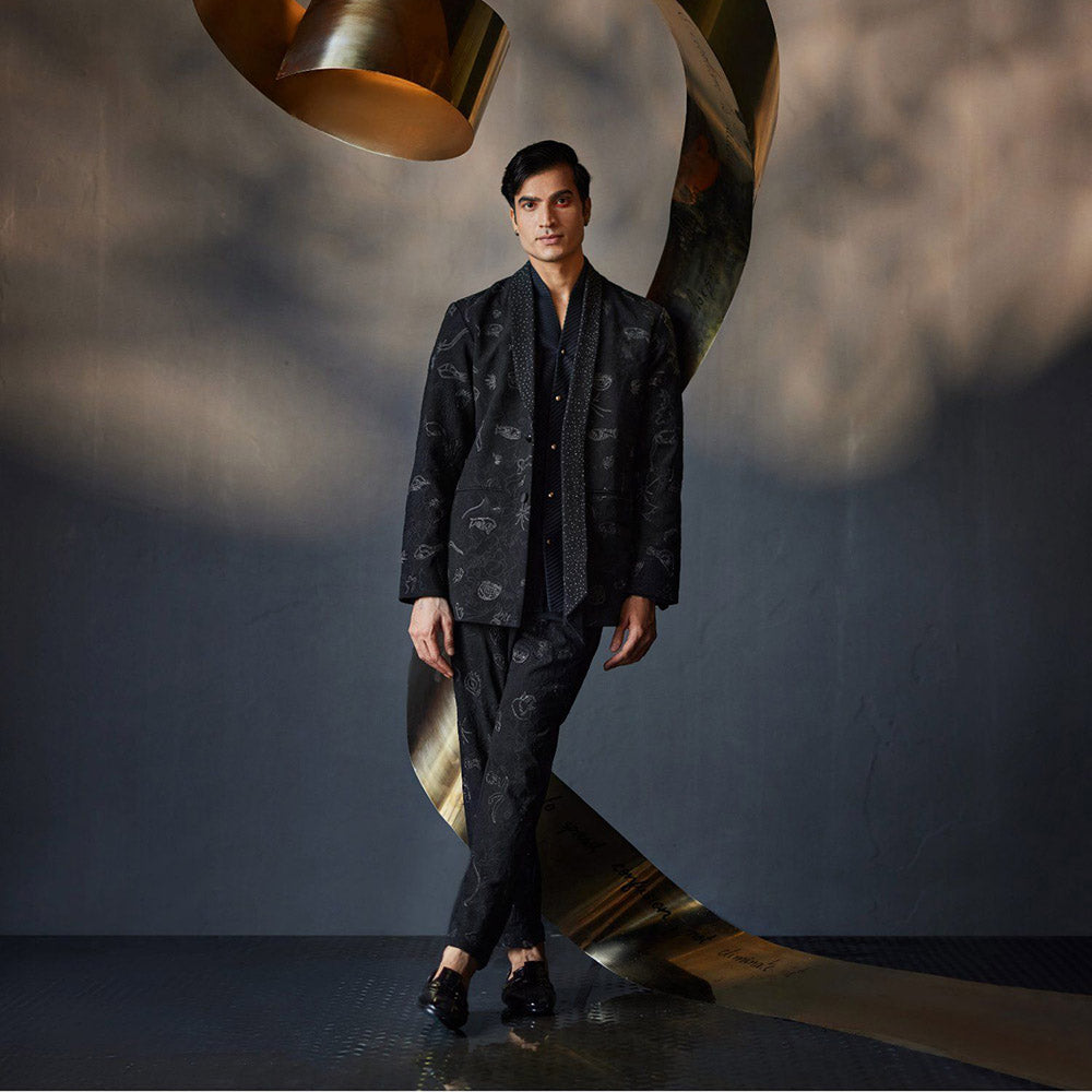 Jatin Malik Marine Tux Blazer with Shirt & Trouser (Set of 3)