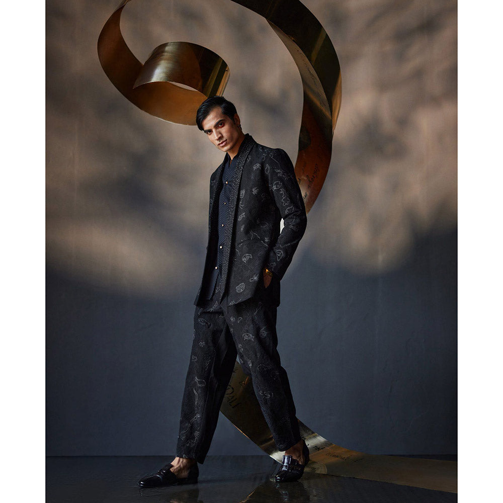 Jatin Malik Marine Tux Blazer with Shirt & Trouser (Set of 3)