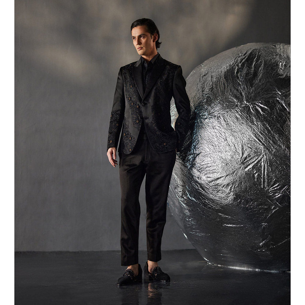 Jatin Malik Dire Black Tuxedo Blazer with Shirt & Trouser (Set of 3)