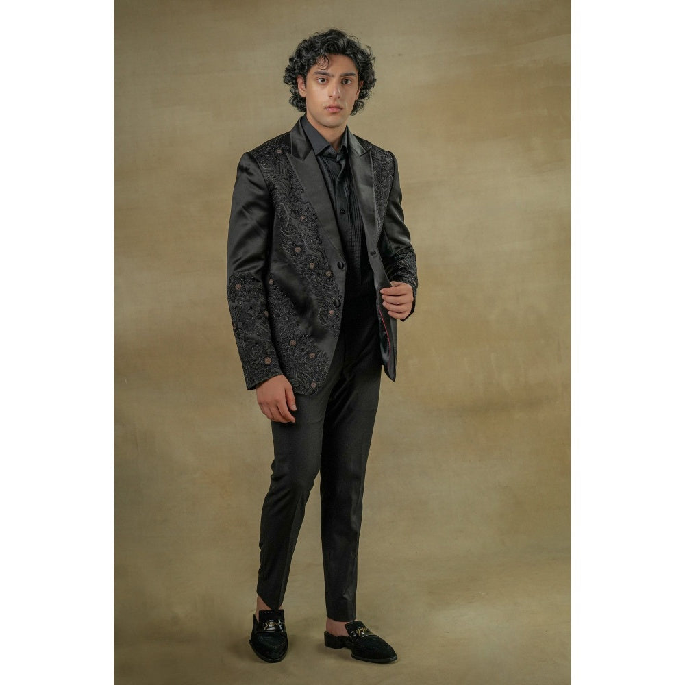 Jatin Malik Dire Black Tuxedo Blazer with Shirt & Trouser (Set of 3)