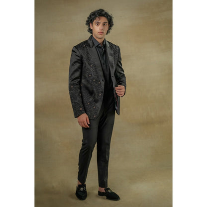 Jatin Malik Dire Black Tuxedo Blazer with Shirt & Trouser (Set of 3)