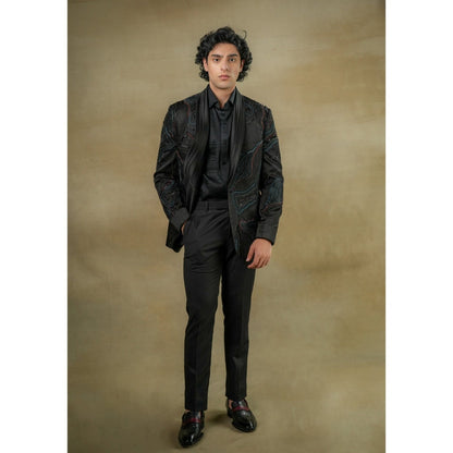 Jatin Malik Coal Black Tuxedo Blazer with Shirt & Trouser (Set of 3)