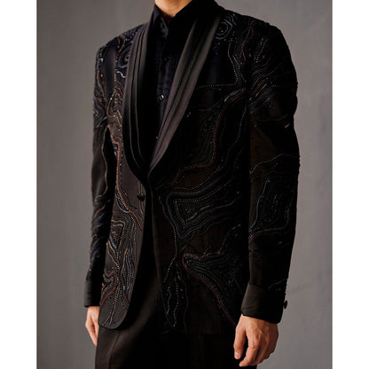 Jatin Malik Coal Black Tuxedo Blazer with Shirt & Trouser (Set of 3)