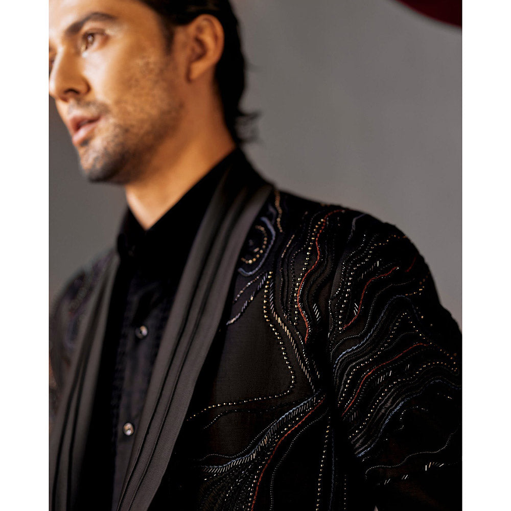 Jatin Malik Coal Black Tuxedo Blazer with Shirt & Trouser (Set of 3)