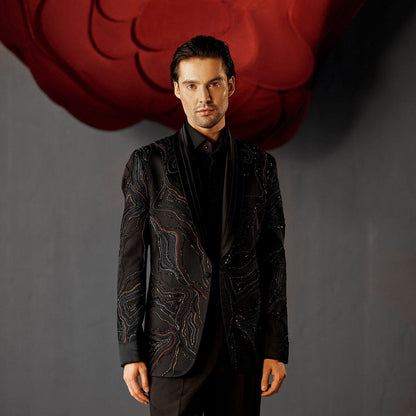 Jatin Malik Coal Black Tuxedo Blazer with Shirt & Trouser (Set of 3)