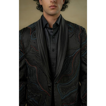 Jatin Malik Coal Black Tuxedo Blazer with Shirt & Trouser (Set of 3)