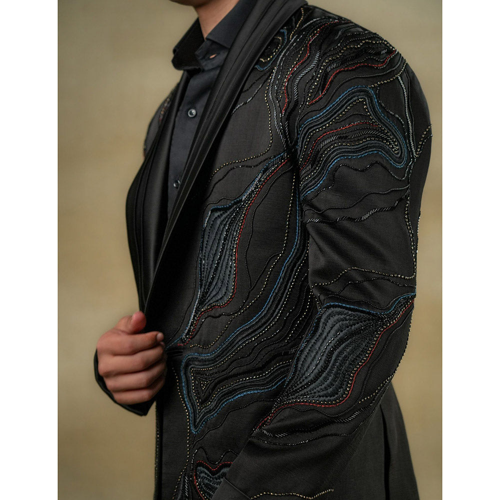 Jatin Malik Coal Black Tuxedo Blazer with Shirt & Trouser (Set of 3)