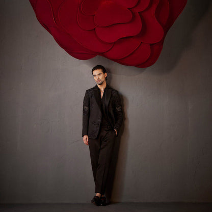 Jatin Malik Pitch Black Tuxedo with Shirt & Trouser (Set of 3)