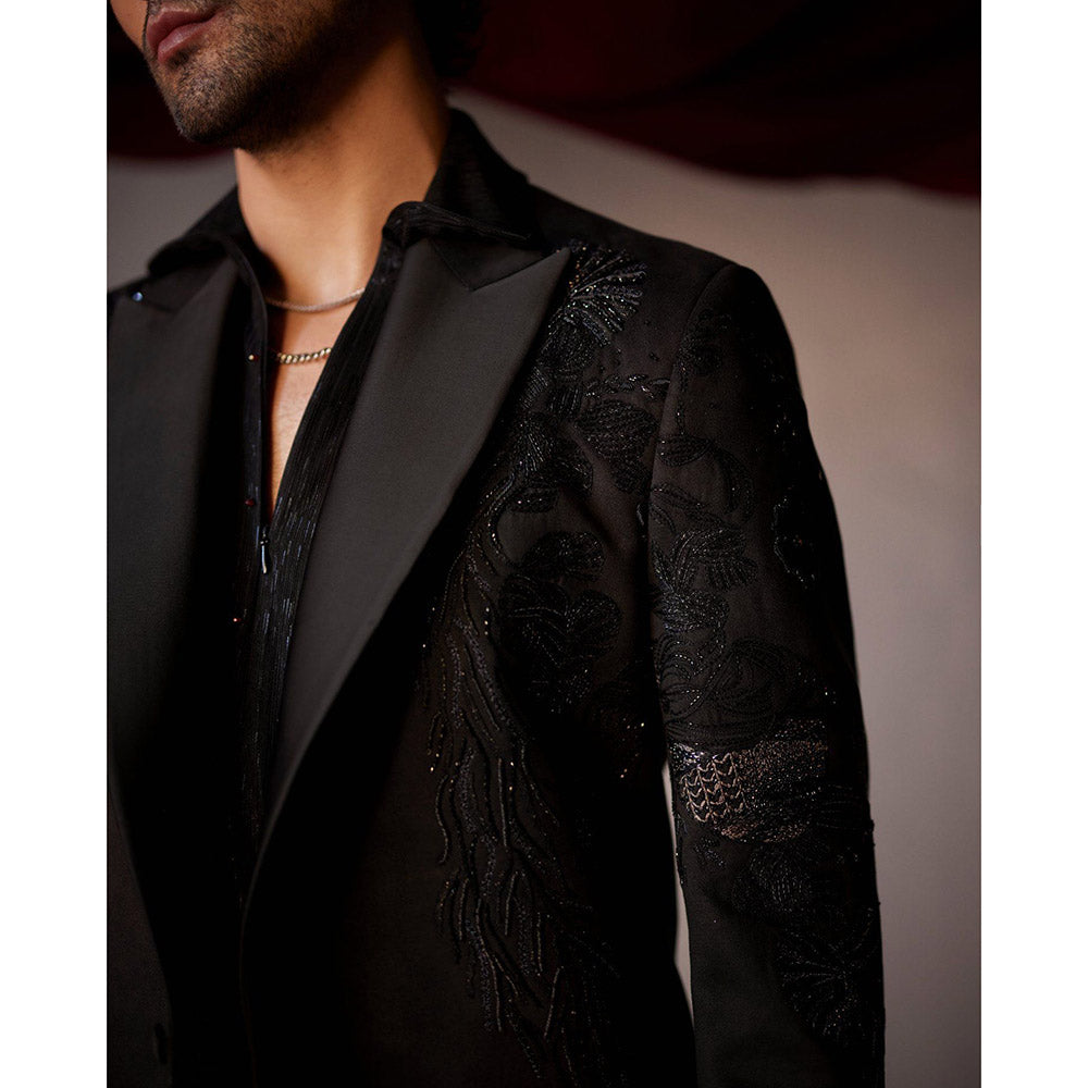 Jatin Malik Pitch Black Tuxedo with Shirt & Trouser (Set of 3)