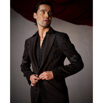 Jatin Malik Pitch Black Tuxedo with Shirt & Trouser (Set of 3)