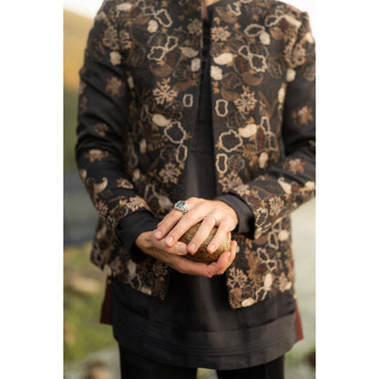 Jatin Malik Midnight Canyon Short Jacket with Kurta and Trouser (Set of 3)