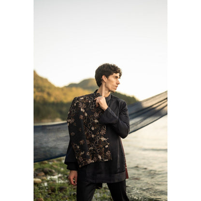 Jatin Malik Midnight Canyon Short Jacket with Kurta and Trouser (Set of 3)