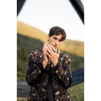 Jatin Malik Midnight Canyon Short Jacket with Kurta and Trouser (Set of 3)