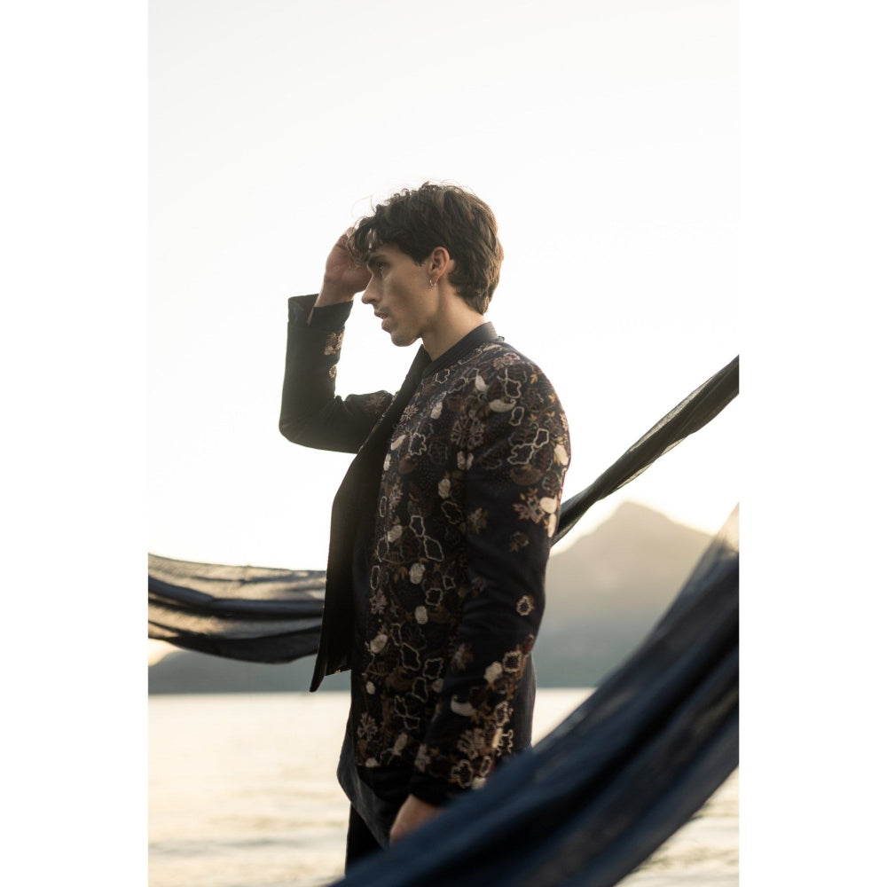 Jatin Malik Midnight Canyon Short Jacket with Kurta and Trouser (Set of 3)