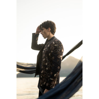 Jatin Malik Midnight Canyon Short Jacket with Kurta and Trouser (Set of 3)