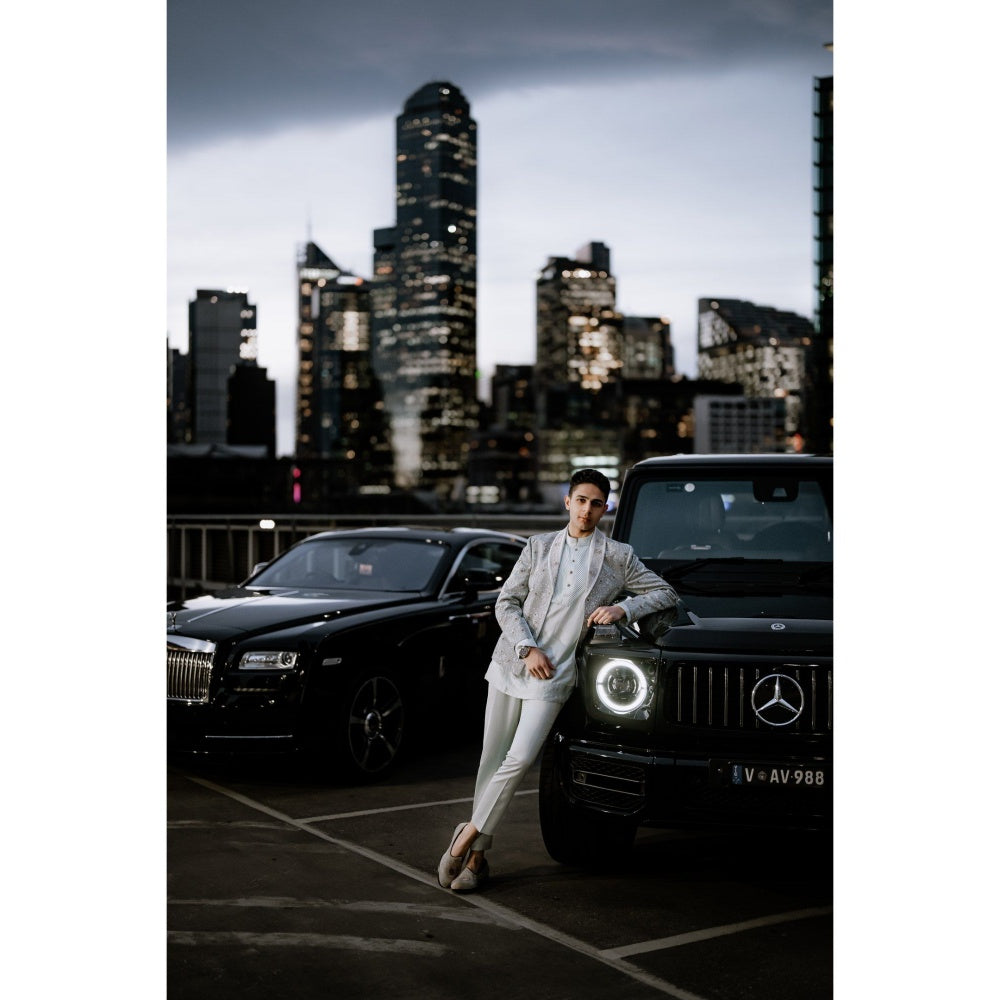 Jatin Malik Iris Bloom Short Jacket with Kurta and Trouser (Set of 3)