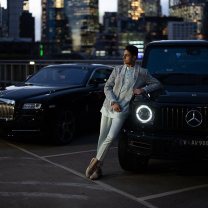 Jatin Malik Iris Bloom Short Jacket with Kurta and Trouser (Set of 3)