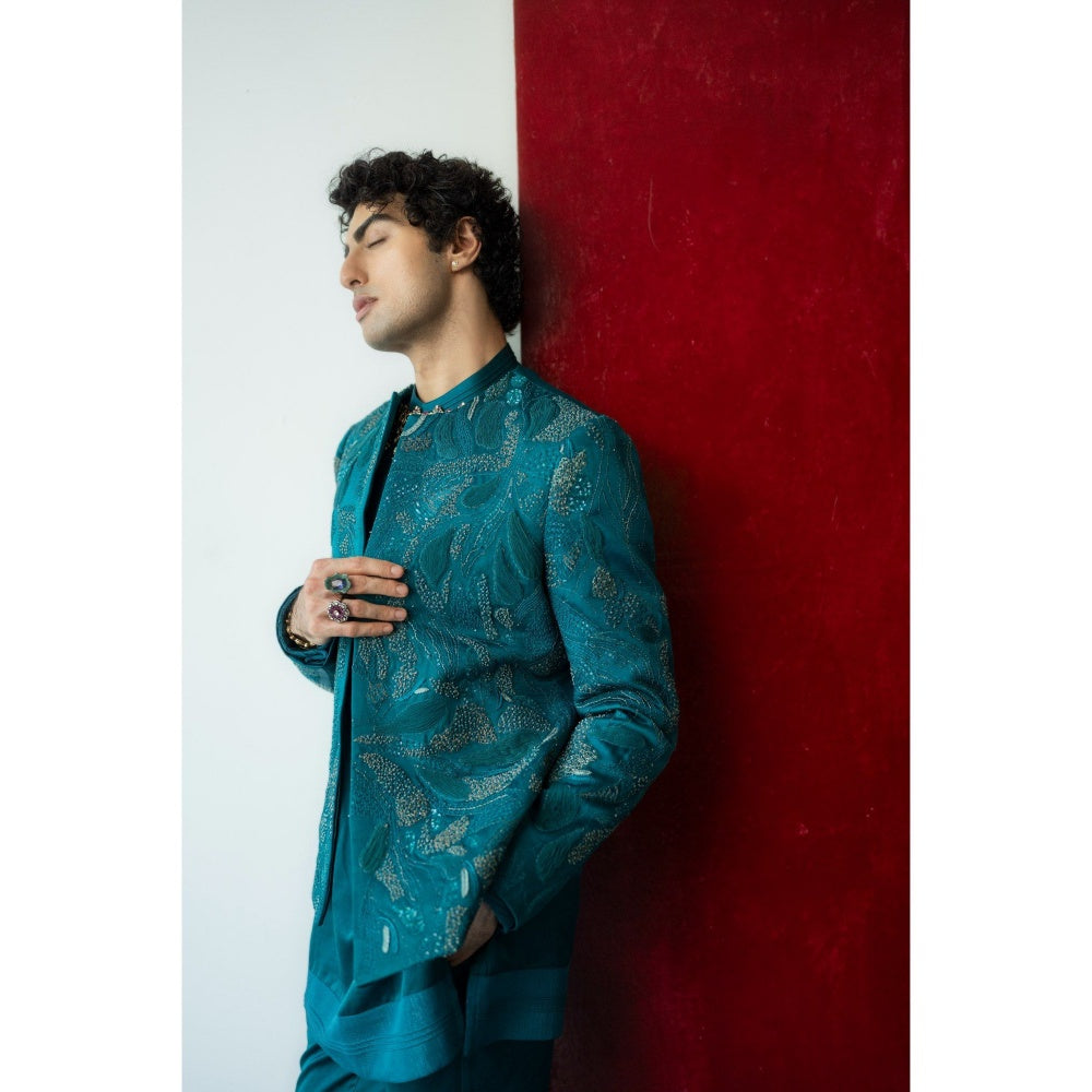 Jatin Malik Jade Tamarisk Short Jacket with Kurta and Trouser (Set of 3)