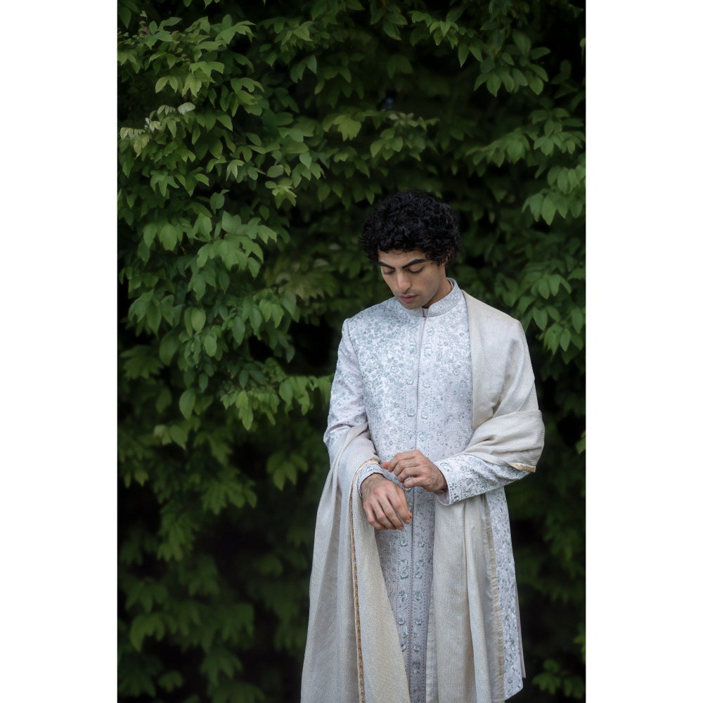 Jatin Malik Rose Sherwani Kurta with Churidar and Stole (Set of 4)