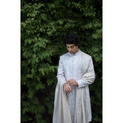 Jatin Malik Rose Sherwani Kurta with Churidar and Stole (Set of 4)