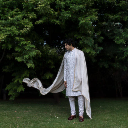 Jatin Malik Rose Sherwani Kurta with Churidar and Stole (Set of 4)