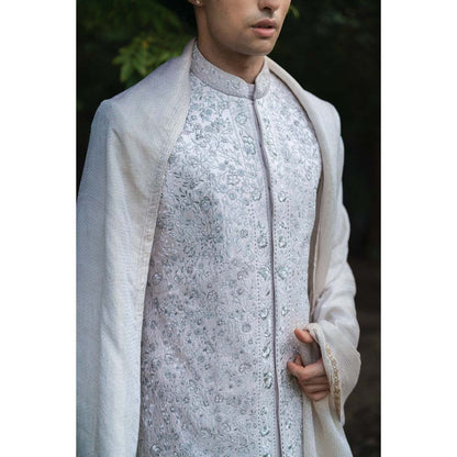 Jatin Malik Rose Sherwani Kurta with Churidar and Stole (Set of 4)