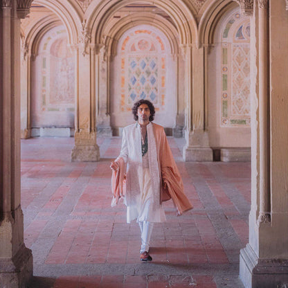 Jatin Malik Whisper Sherwani Kurta with Churidar and Stole & Kamar Band (Set of 5)