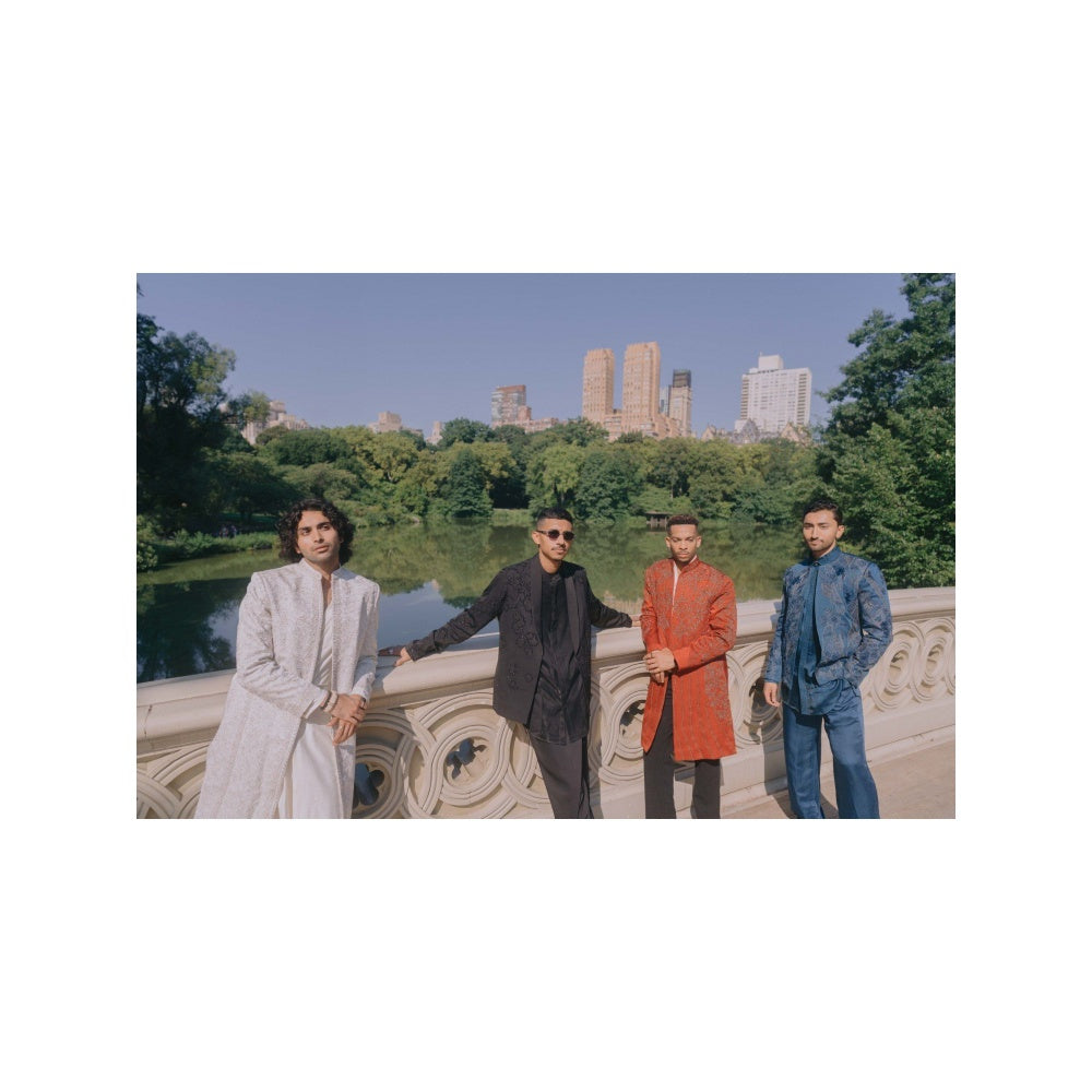 Jatin Malik Whisper Sherwani Kurta with Churidar and Stole & Kamar Band (Set of 5)