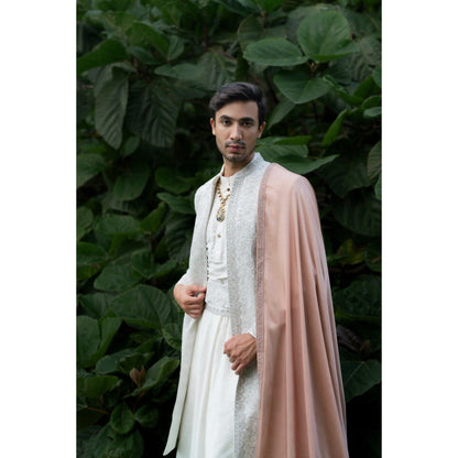 Jatin Malik Whisper Sherwani Kurta with Churidar and Stole & Kamar Band (Set of 5)