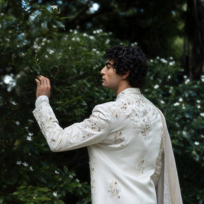 Jatin Malik Wisteria Sherwani Kurta with Churidar and Stole (Set of 4)