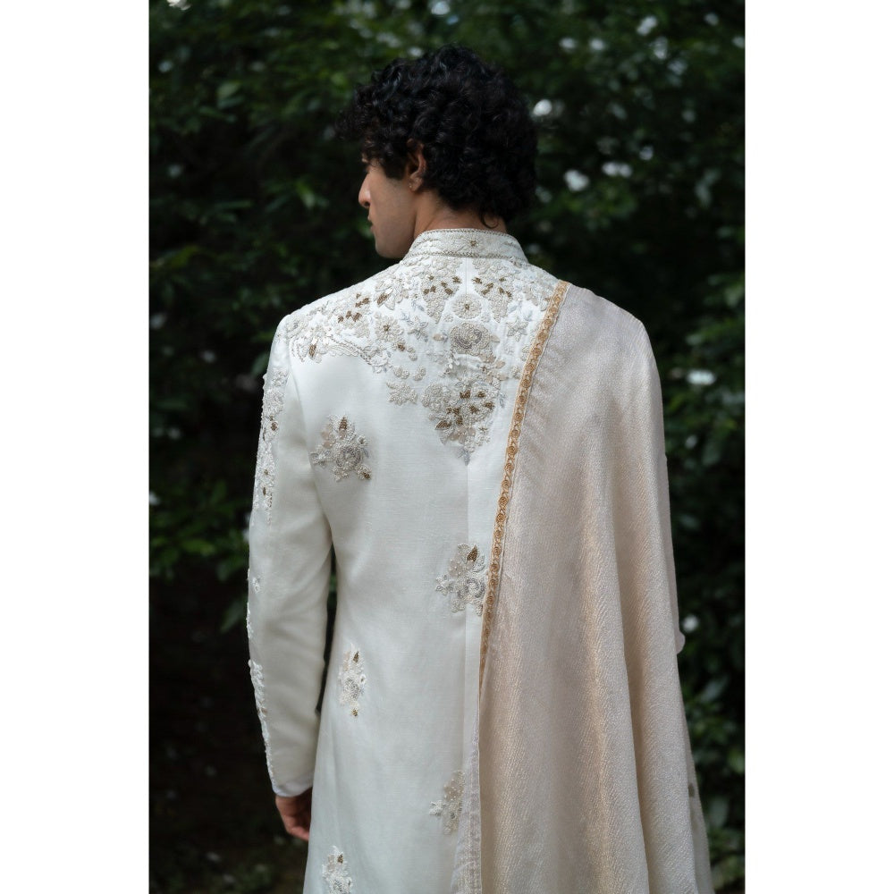 Jatin Malik Wisteria Sherwani Kurta with Churidar and Stole (Set of 4)