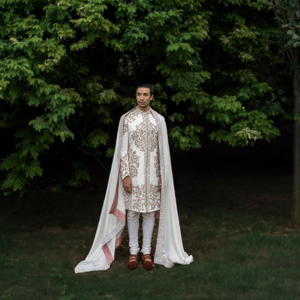 Jatin Malik Fleur Sherwani Kurta with Churidar and Stole (Set of 4)